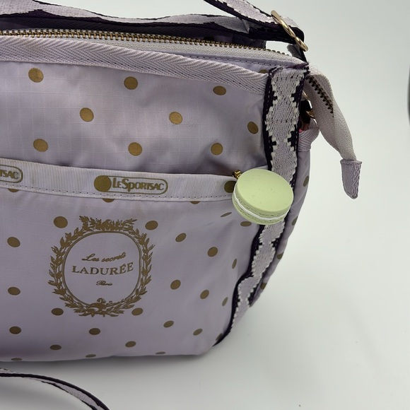 LeSportsac x Ladurée Polka Dot Crossbody Shoulder Bag Purple Gold Rare - Picture 3 of 7